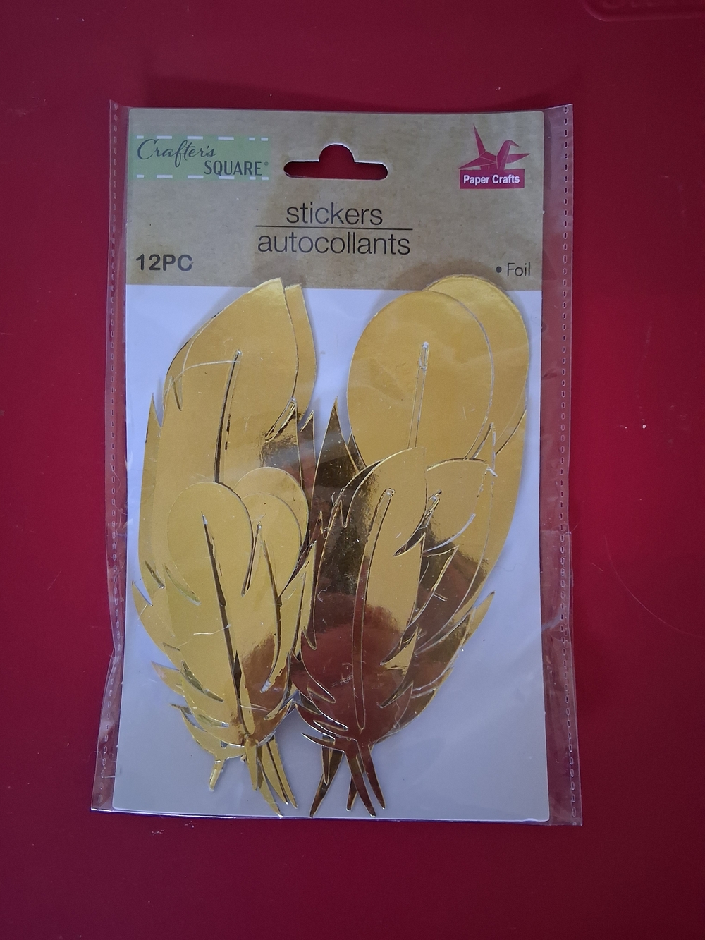 Crafter's Square Gold Foil Feather Stickers - 12pc